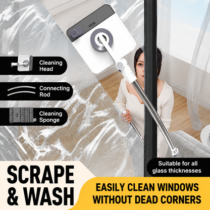 Lightweight Interior & Exterior Window Cleaner with 160CM Extendable Aluminium Pole & 8 Cleaning Pad - 2-in-1 360° Rotating Microfibre Scrubber and Squeegee for Most Household High Rise Windows