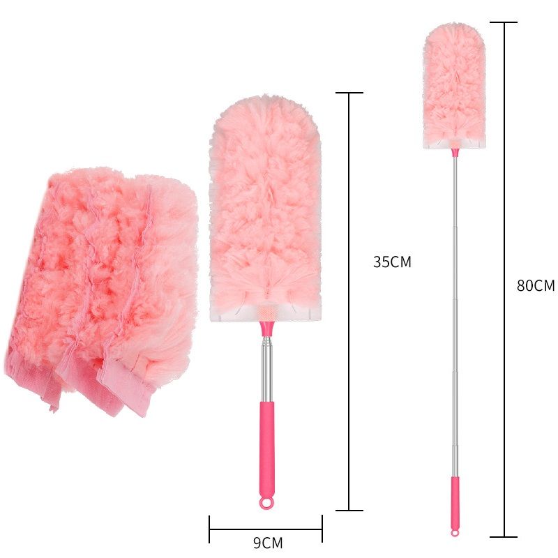Pink Telescopic Electrostatic Duster with 4-pack Replaceable Microfiber Head - Extendable 35-80cm Stainless Steel Handle, Non-Scratch Cleaning Brush for Home, Car, Keyboard, Ceiling Fans