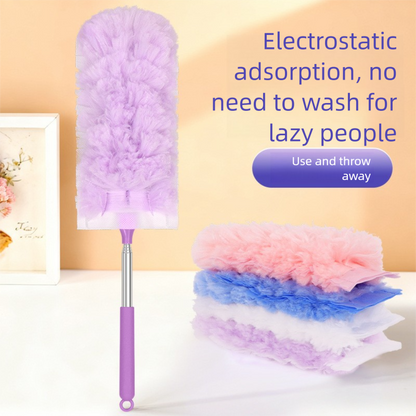 Pink Telescopic Electrostatic Duster with 4-pack Replaceable Microfiber Head - Extendable 35-80cm Stainless Steel Handle, Non-Scratch Cleaning Brush for Home, Car, Keyboard, Ceiling Fans