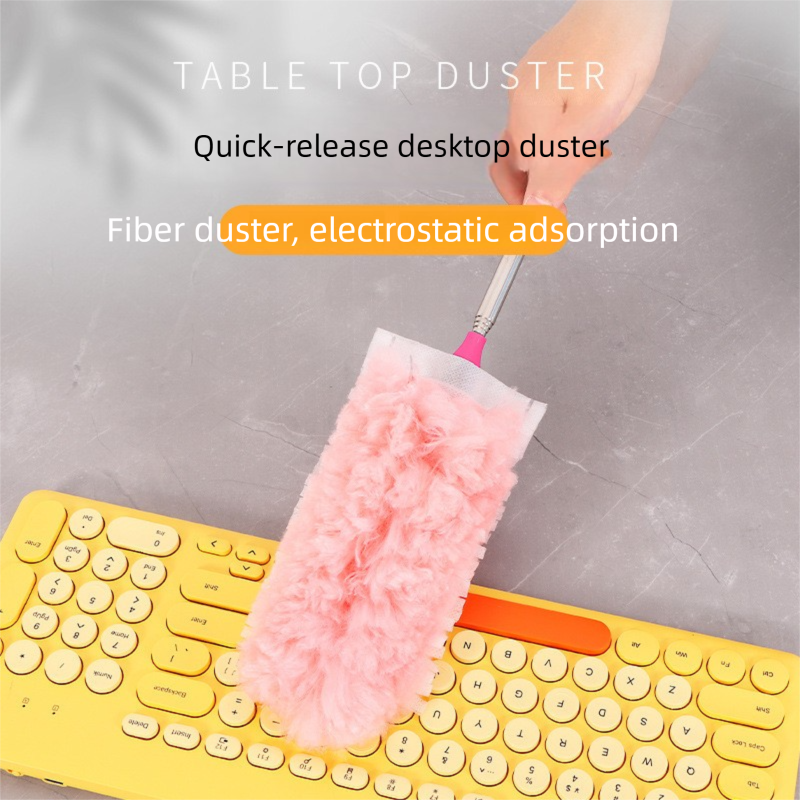 Pink Telescopic Electrostatic Duster with 4-pack Replaceable Microfiber Head - Extendable 35-80cm Stainless Steel Handle, Non-Scratch Cleaning Brush for Home, Car, Keyboard, Ceiling Fans