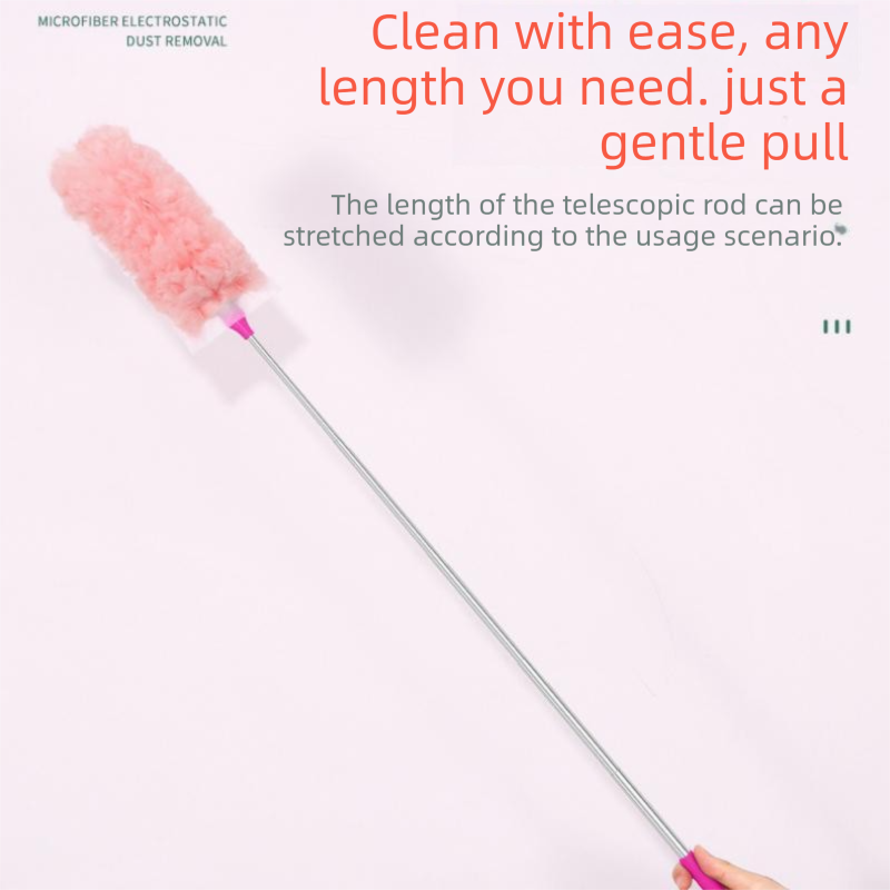 Pink Telescopic Electrostatic Duster with 4-pack Replaceable Microfiber Head - Extendable 35-80cm Stainless Steel Handle, Non-Scratch Cleaning Brush for Home, Car, Keyboard, Ceiling Fans