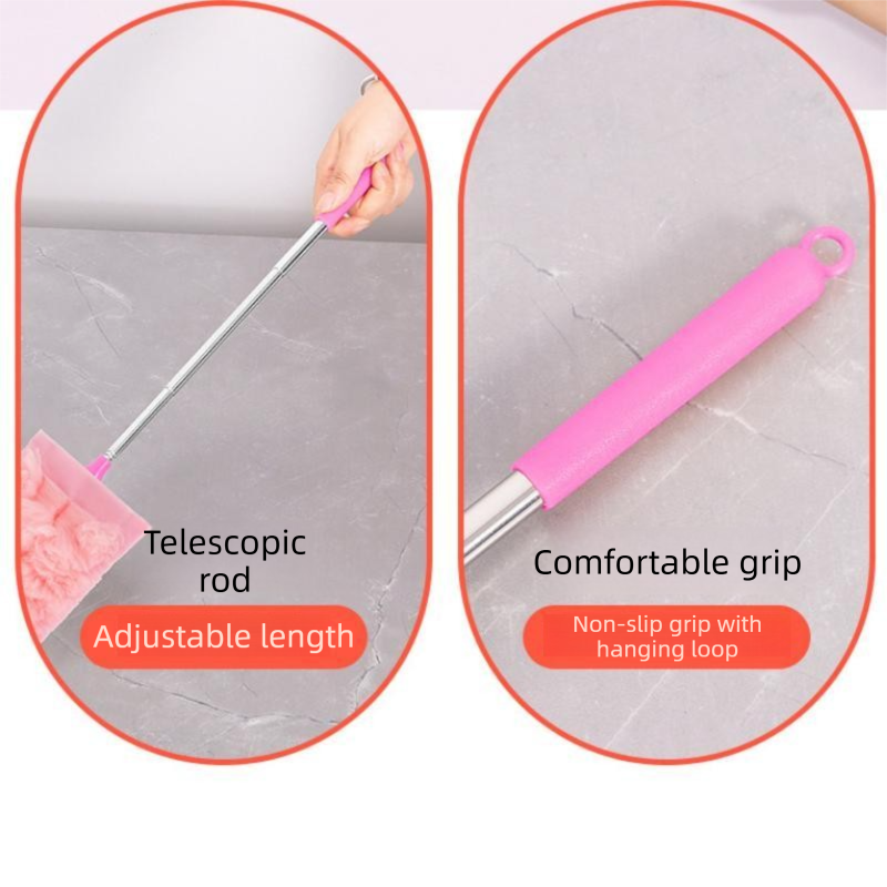 Pink Telescopic Electrostatic Duster with 4-pack Replaceable Microfiber Head - Extendable 35-80cm Stainless Steel Handle, Non-Scratch Cleaning Brush for Home, Car, Keyboard, Ceiling Fans