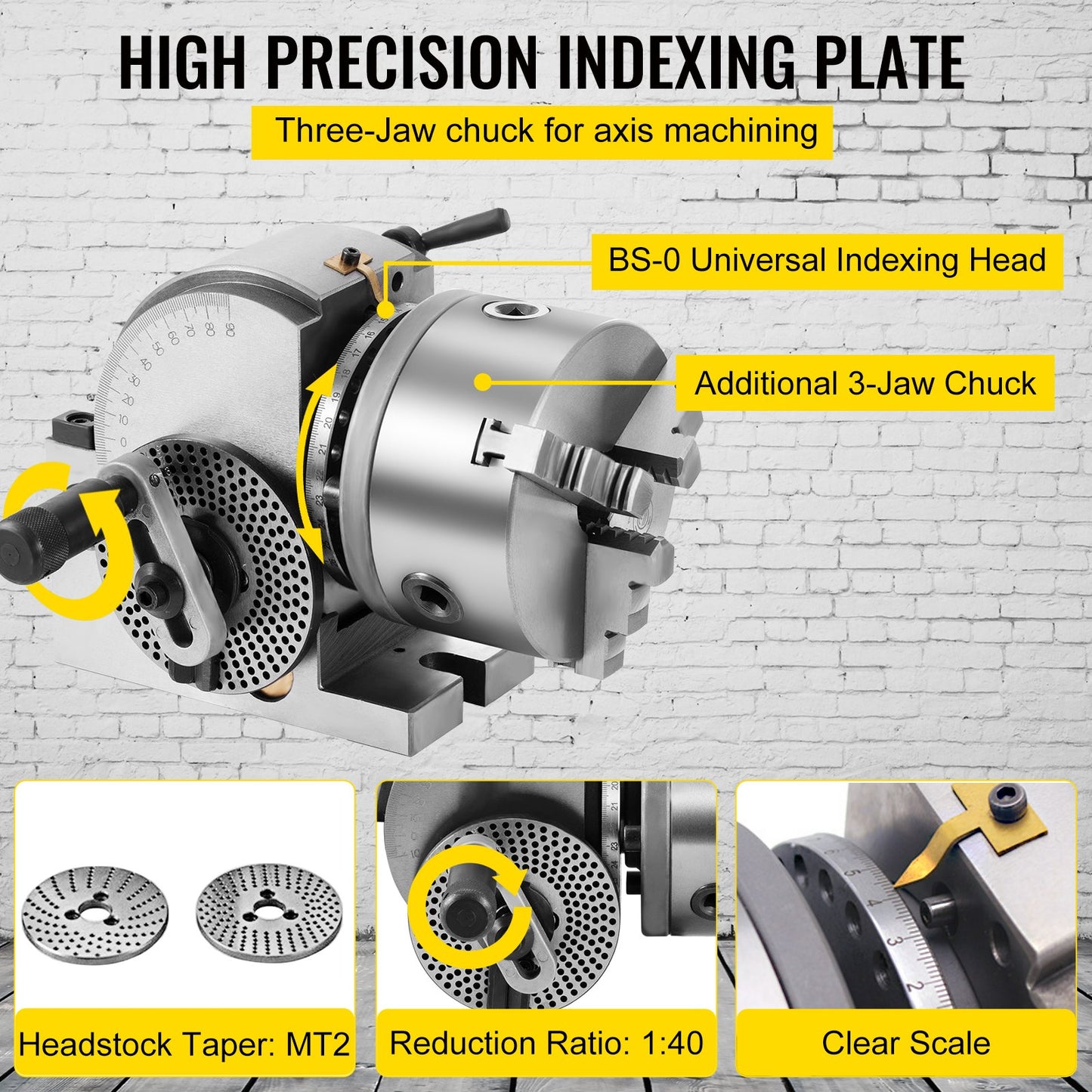 BS-0 Dividing Head 5 Inch, Precision Dividing Head Set with 5" 3-jaw Chuck & Tailstock Dividing Plates for Milling Machine