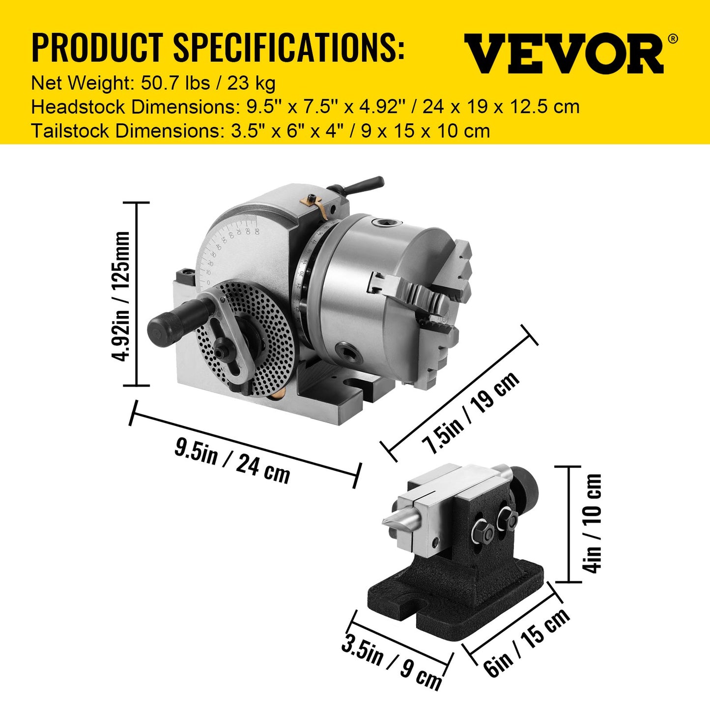 BS-0 Dividing Head 5 Inch, Precision Dividing Head Set with 5" 3-jaw Chuck & Tailstock Dividing Plates for Milling Machine