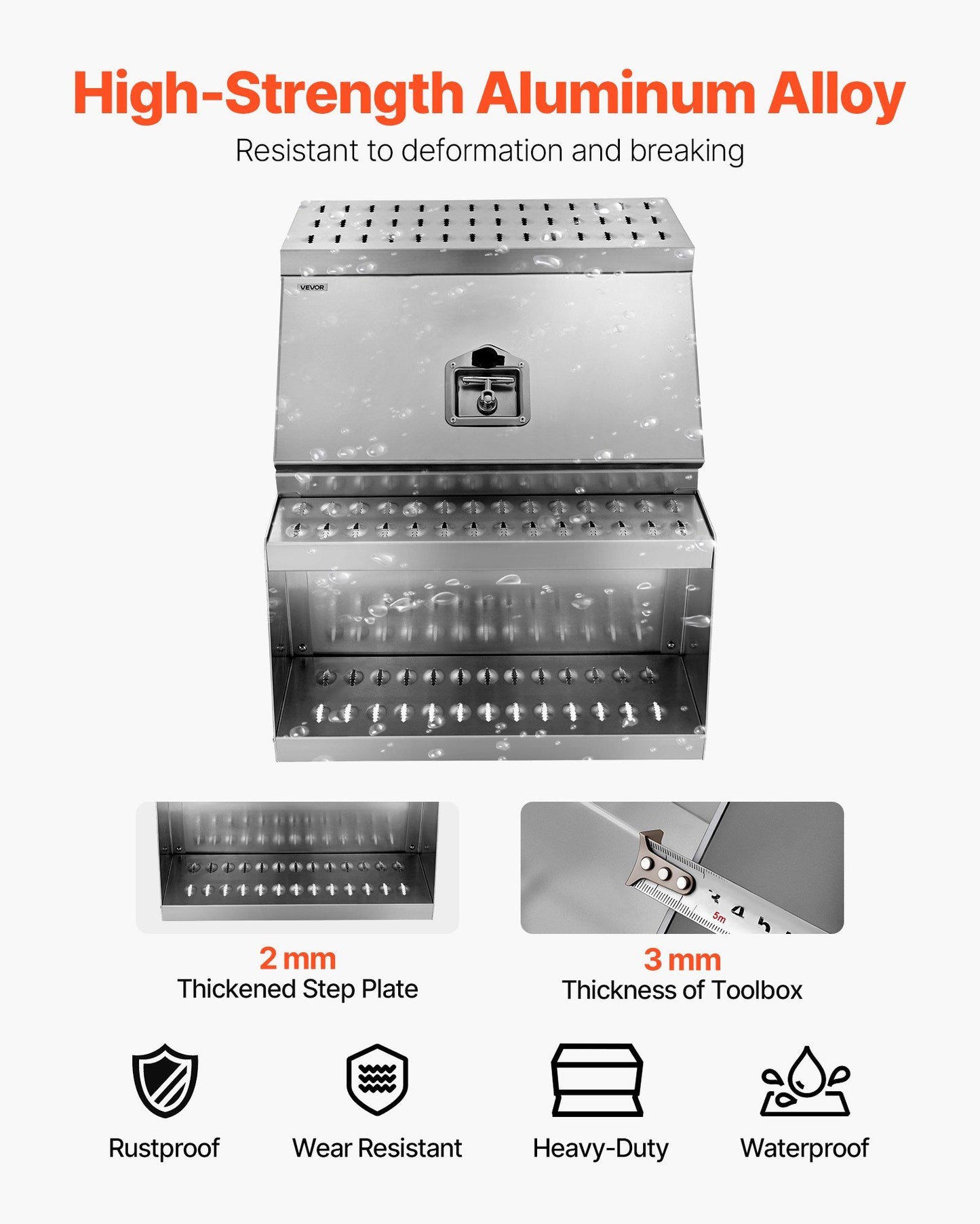 Semi-Truck Step Tool Box, 610 x 695 x 645 mm Heavy Duty Aluminum Toolbox Side Mount, Waterproof Side Storage Saddle Step Box with T-Handle Lock & Keys for Semi Trucks, Flatbed Trailers