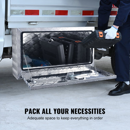VEVOR Underbody Truck Box, 30"×14"×16" Pickup Storage Box, Heavy Duty Aluminum Diamond Plate Tool Box with Lock and Keys, Waterproof Trailer Storage Box with T-Handle Latch for Truck, Van, Trailer