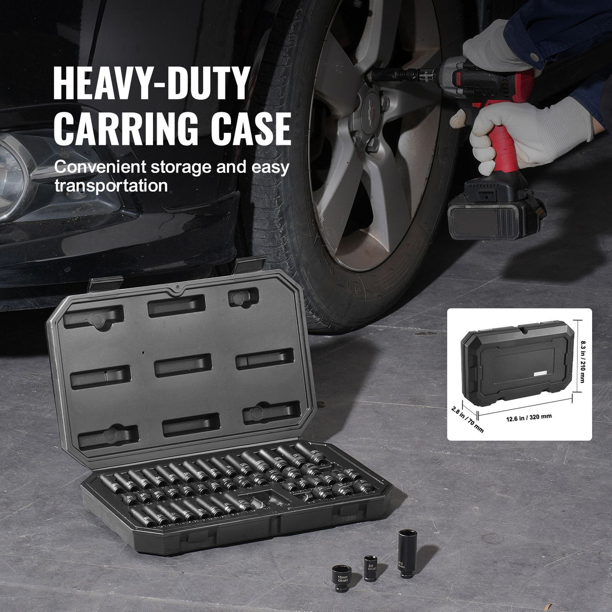 Impact Sockets Set 48pcs 6-Point 1/4" Drive Bit Ratchet Tool Kit Case