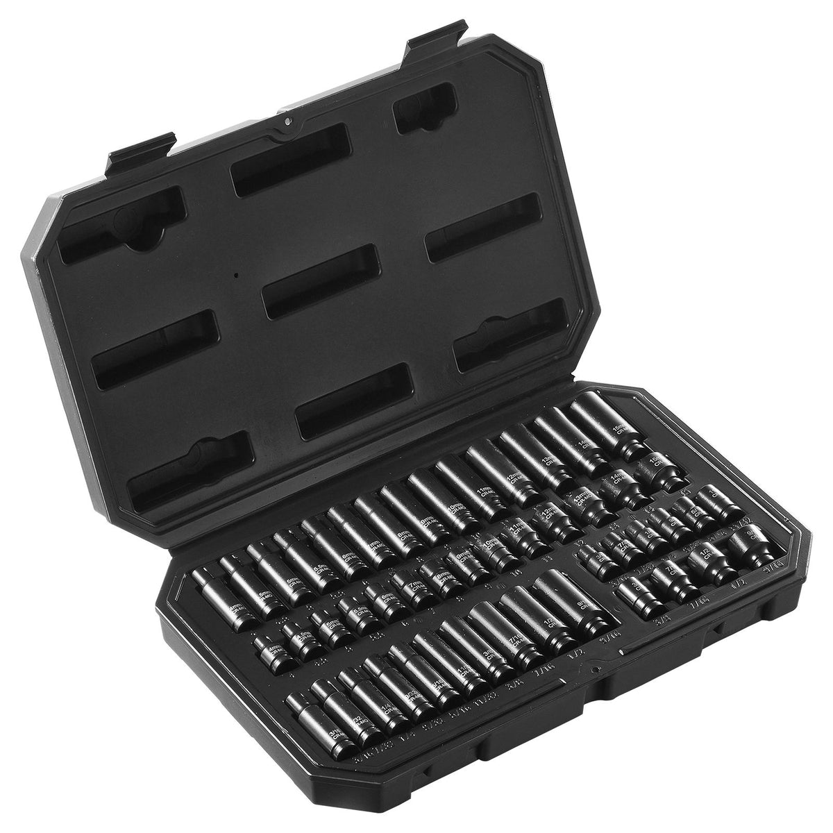 Impact Sockets Set 48pcs 6-Point 1/4" Drive Bit Ratchet Tool Kit Case