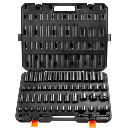 Impact Sockets Set 59pcs 6-Point 3/8" & 1/2" Drive Bit Ratchet Tool Kit
