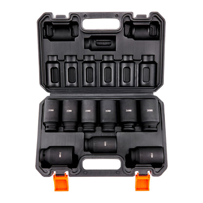 Impact Sockets Set 9pcs 6-Point 1/2in Metric Drive Bit Ratchet Tool Kit