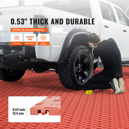 VEVOR Garage Tiles Interlocking, 12 x 12 x 0.53 inch 25 Pack Garage Floor Covering Tiles, Non-Slip Double-Sided Texture Garage Flooring Tiles, for Garages, Basements, Repair Shops, Red