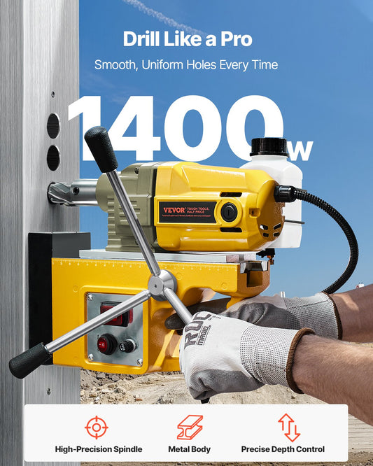Magnetic Drill, 1400W Motor 1.6 in Boring Diameter, 2810 lbf Portable Electric Mag Drill Press, with 11 Coring Bits, 800 RPM Speed, Drilling Machine for Metal Surface, Home Improvement Industry