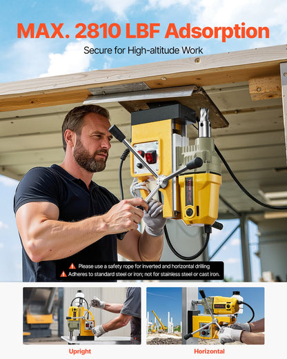Magnetic Drill, 1400W Motor 1.6 in Boring Diameter, 2810 lbf Portable Electric Mag Drill Press, with 11 Coring Bits, 800 RPM Speed, Drilling Machine for Metal Surface, Home Improvement Industry