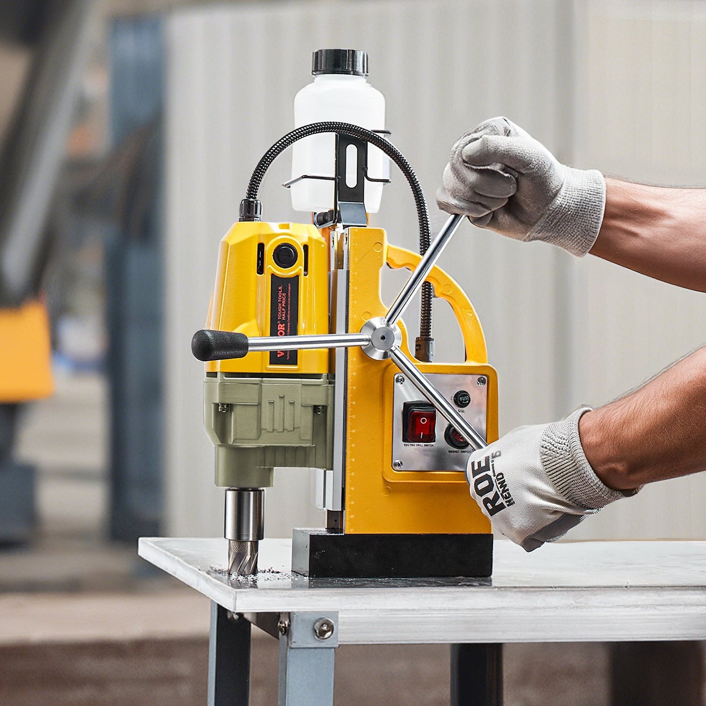Magnetic Drill, 1400W Motor 1.6 in Boring Diameter, 2810 lbf Portable Electric Mag Drill Press, with 11 Coring Bits, 800 RPM Speed, Drilling Machine for Metal Surface, Home Improvement Industry