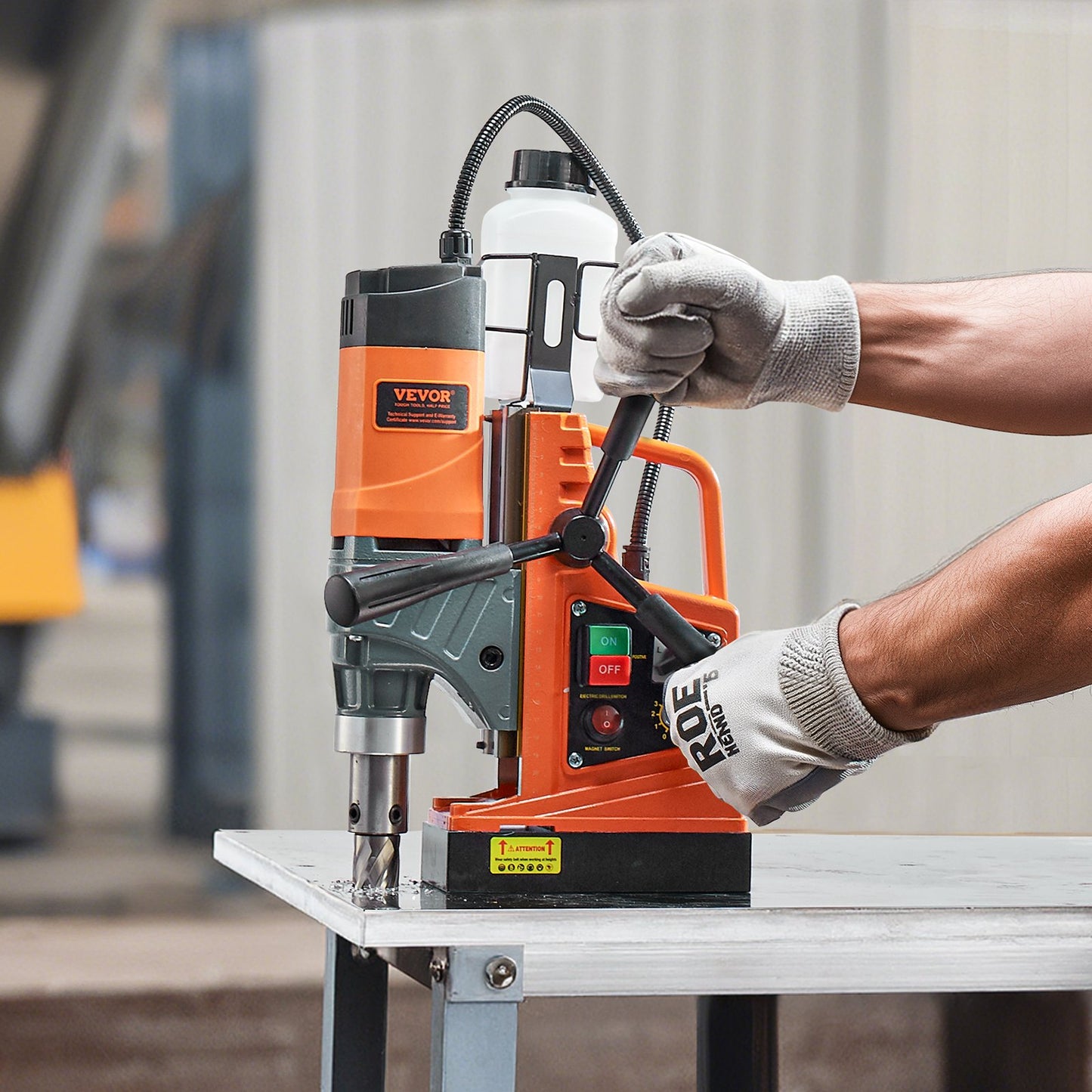 Magnetic Drill, 1450W Motor 1.6 in Boring Diameter, 2810 lbf Portable Electric Mag Drill Press, with 2 Coring Bits, Variable Speed, Drilling Machine for Metal Surface, Home Improvement Industry