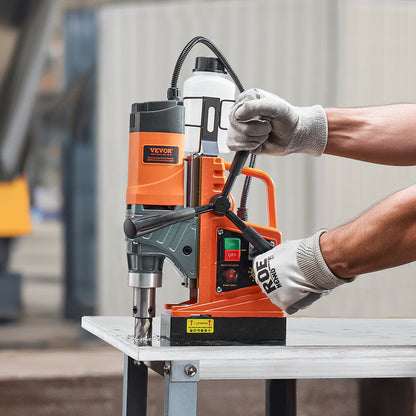 Magnetic Drill, 1450W Motor 1.6 in Boring Diameter, 2810 lbf Portable Electric Mag Drill Press, with 2 Coring Bits, Variable Speed, Drilling Machine for Metal Surface, Home Improvement Industry