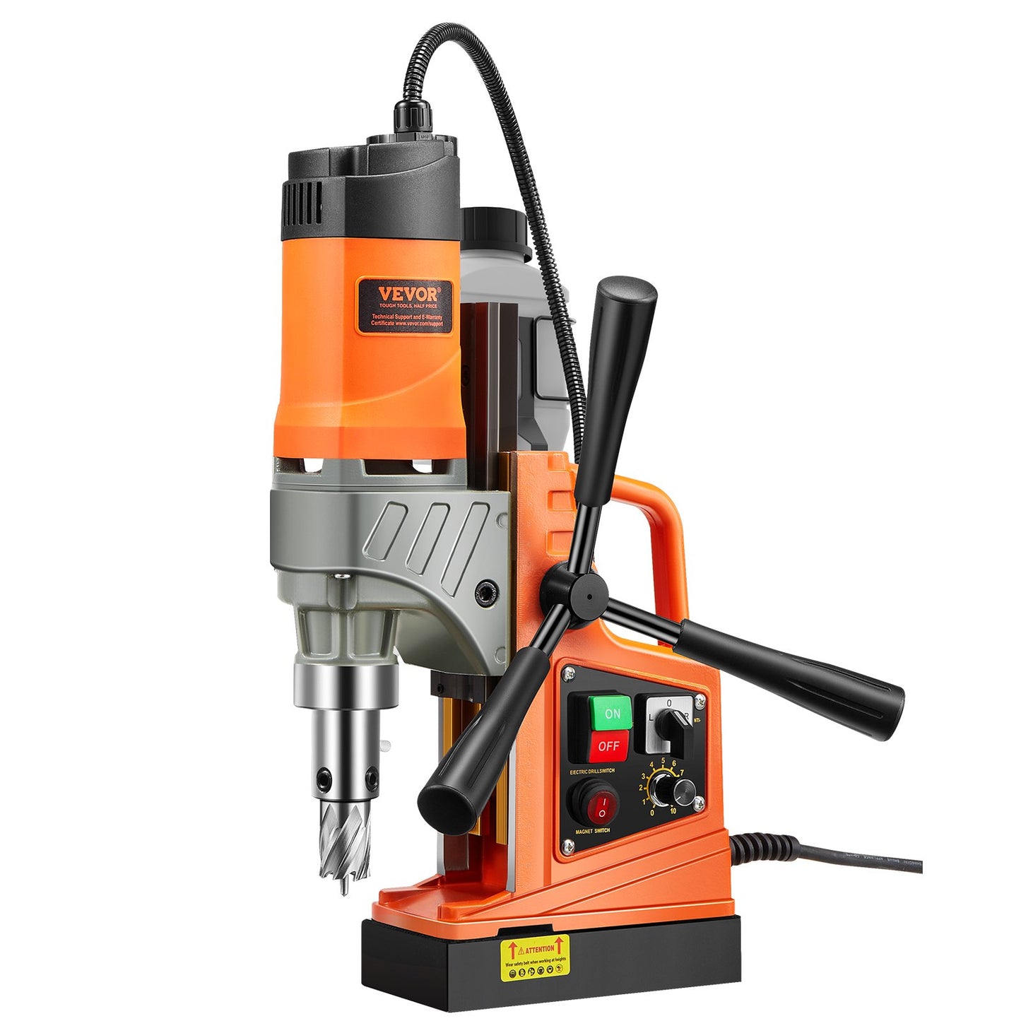 Magnetic Drill, 1450W Motor 1.6 in Boring Diameter, 2810 lbf Portable Electric Mag Drill Press, with 2 Coring Bits, Variable Speed, Drilling Machine for Metal Surface, Home Improvement Industry
