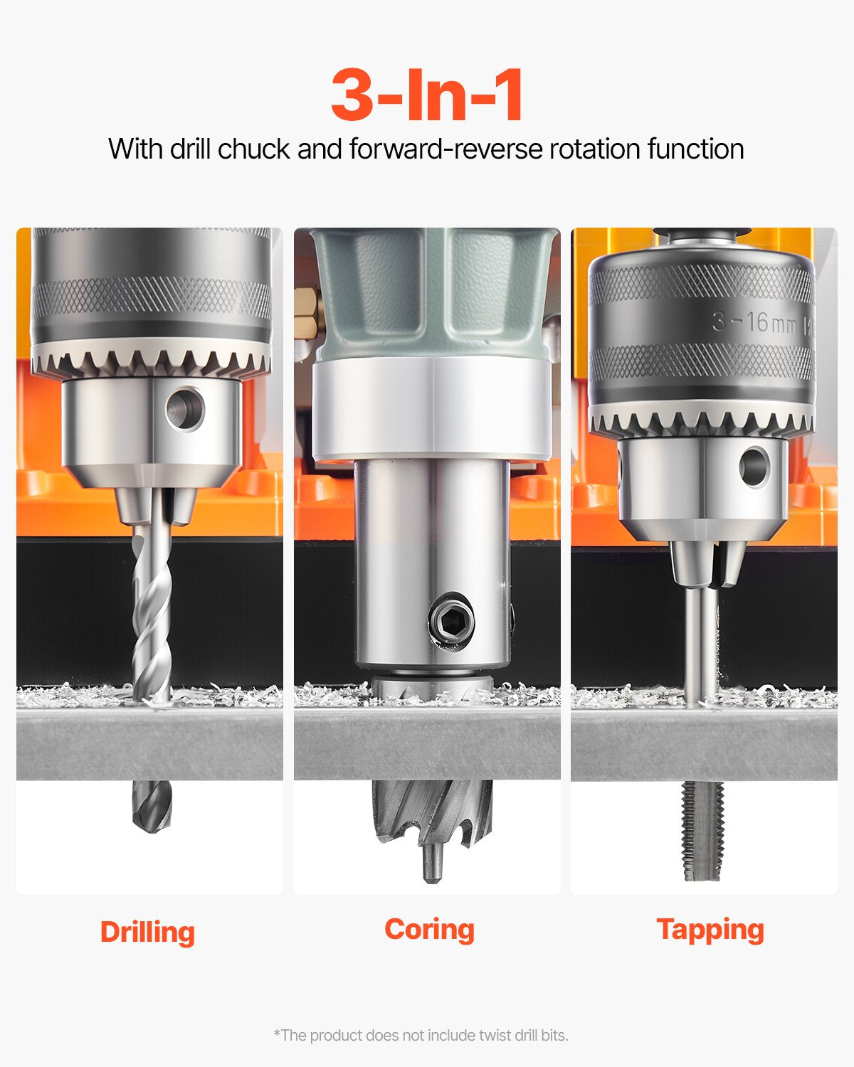 Magnetic Drill, 1450W Motor 2 in Boring Diameter, 2878 lbf Portable Electric Mag Drill Press, with 6 Coring Bits, Variable Speed, Drilling Machine for Metal Surface, Home Improvement Industry