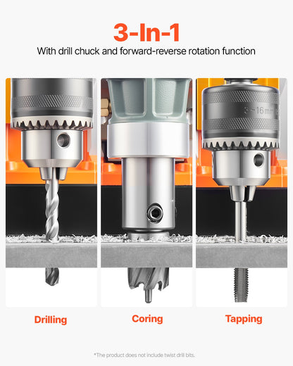 Magnetic Drill, 1450W Motor 2 in Boring Diameter, 2878 lbf Portable Electric Mag Drill Press, with 6 Coring Bits, Variable Speed, Drilling Machine for Metal Surface, Home Improvement Industry