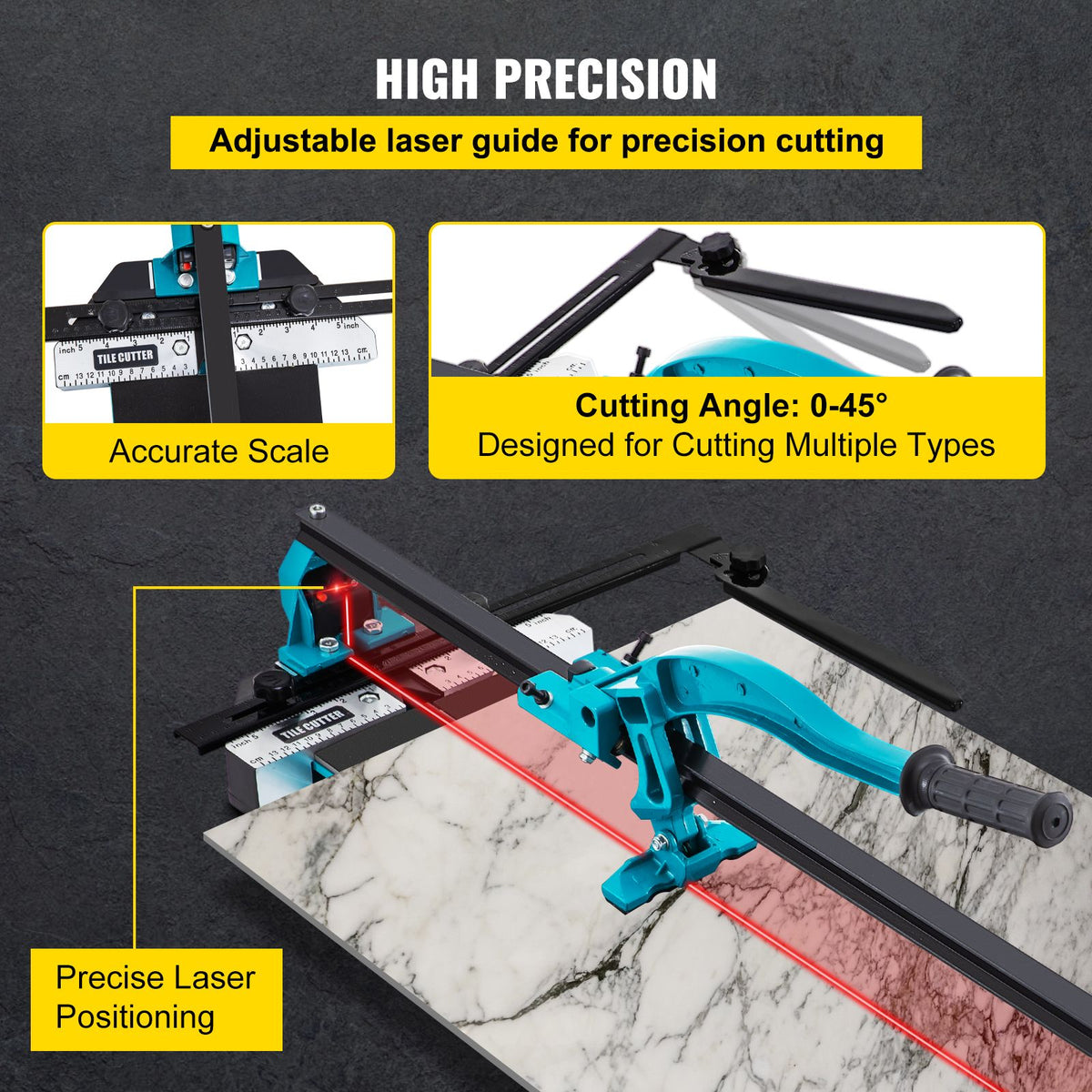 Tile Cutter 47in Cutting Tool w/ Laser Guide Single Rail Double Brackets