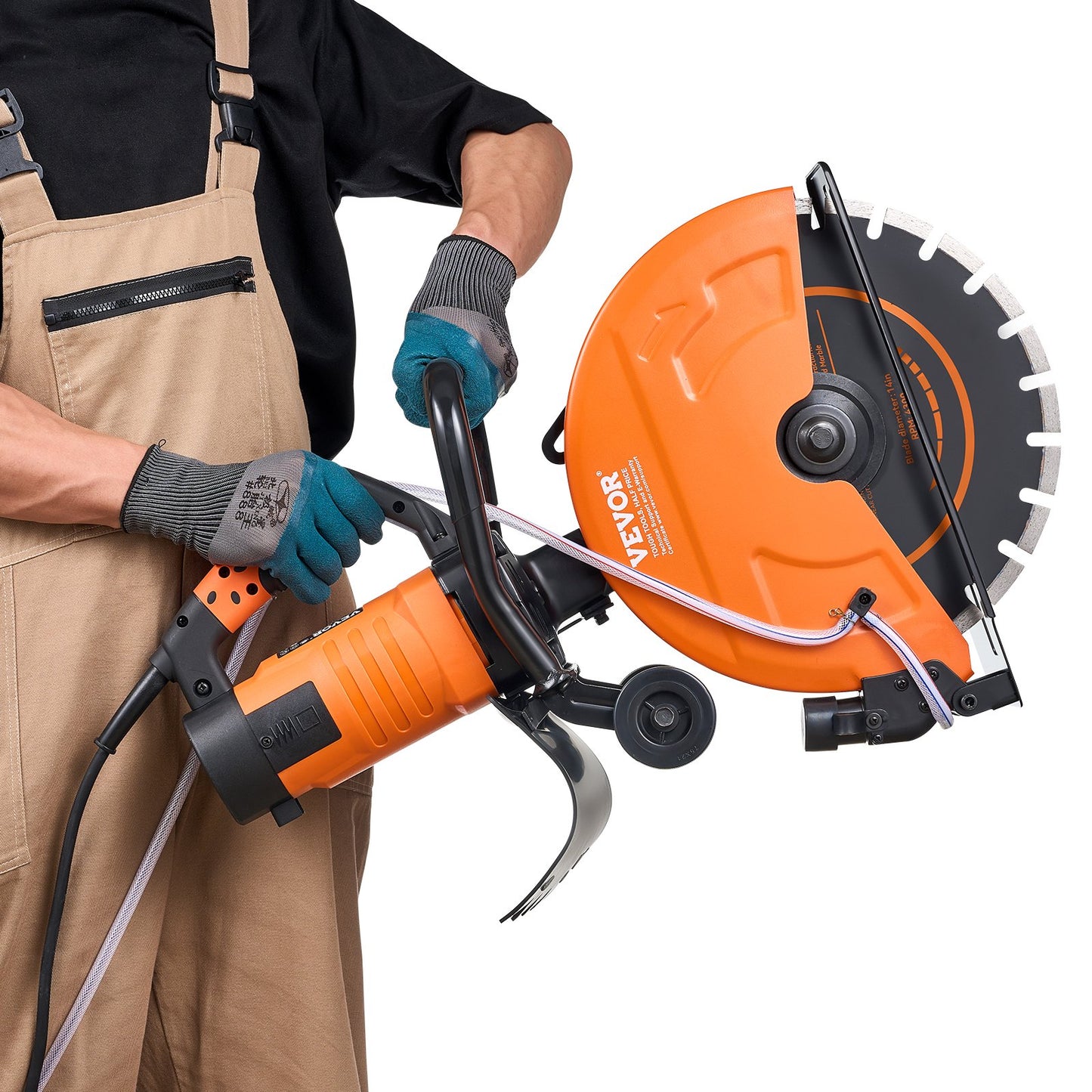 Electric Concrete Saw, 14 in, 2000 W Motor Circular Saw Cutter with Max. 5 in Adjustable Cutting Depth, Wet Disk Saw Cutter Includes Water Line, Pump and Blade, for Stone, Brick