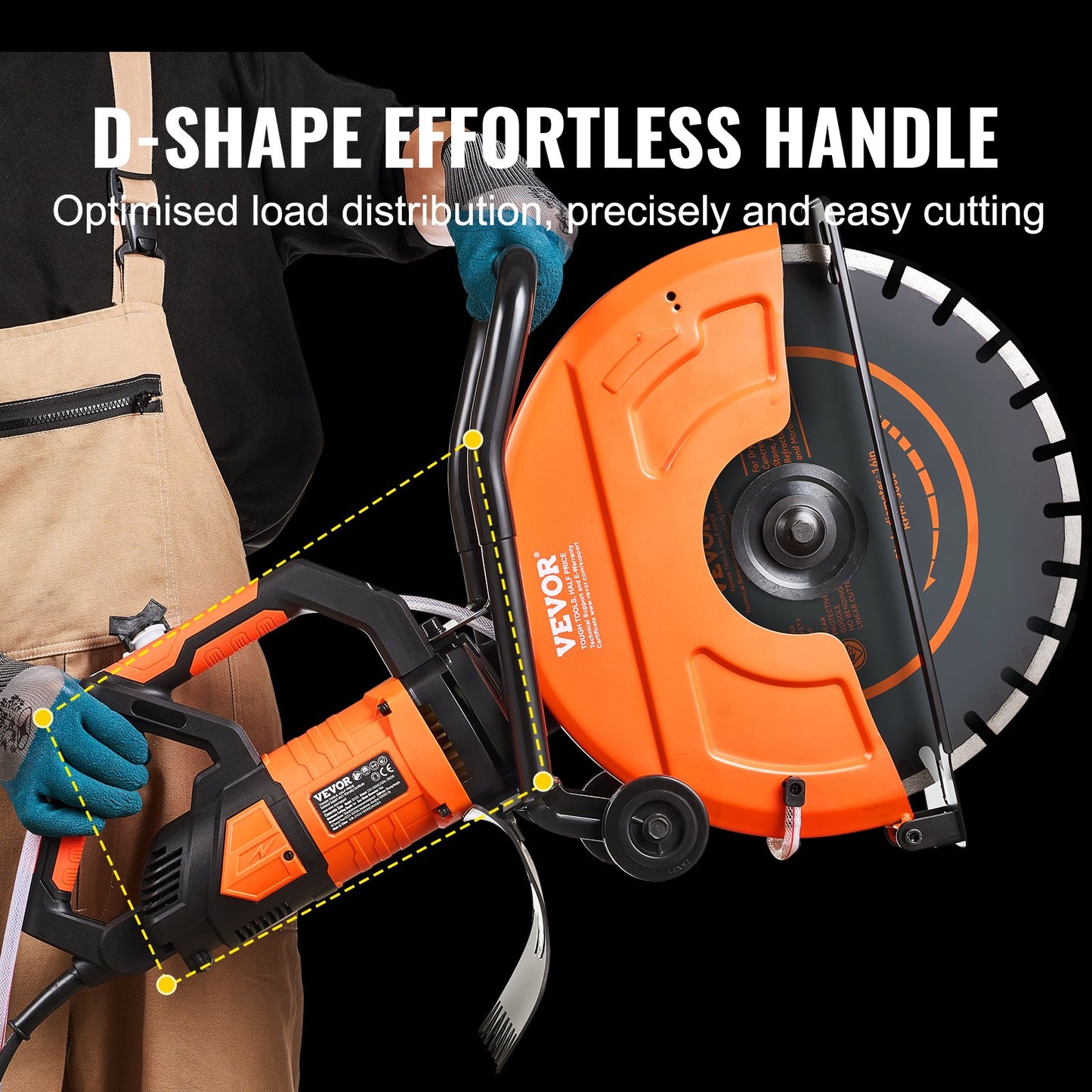 Electric Concrete Saw, 16 in, 2800 W 15 A Motor Circular Saw Cutter with Max. 6 in Adjustable Cutting Depth, Wet Disk Saw Cutter Includes Water Line, Pump and Blade, for Stone, Brick