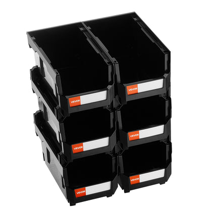 VEVOR Plastic Stackable Storage Bins, 37.7 x 21.5 x 18 cm (6 Pack), Plastic Containers for Organizing and Storage Bins for Closet, Garage, Small Parts, Office Supplies and Other Accessories, Black
