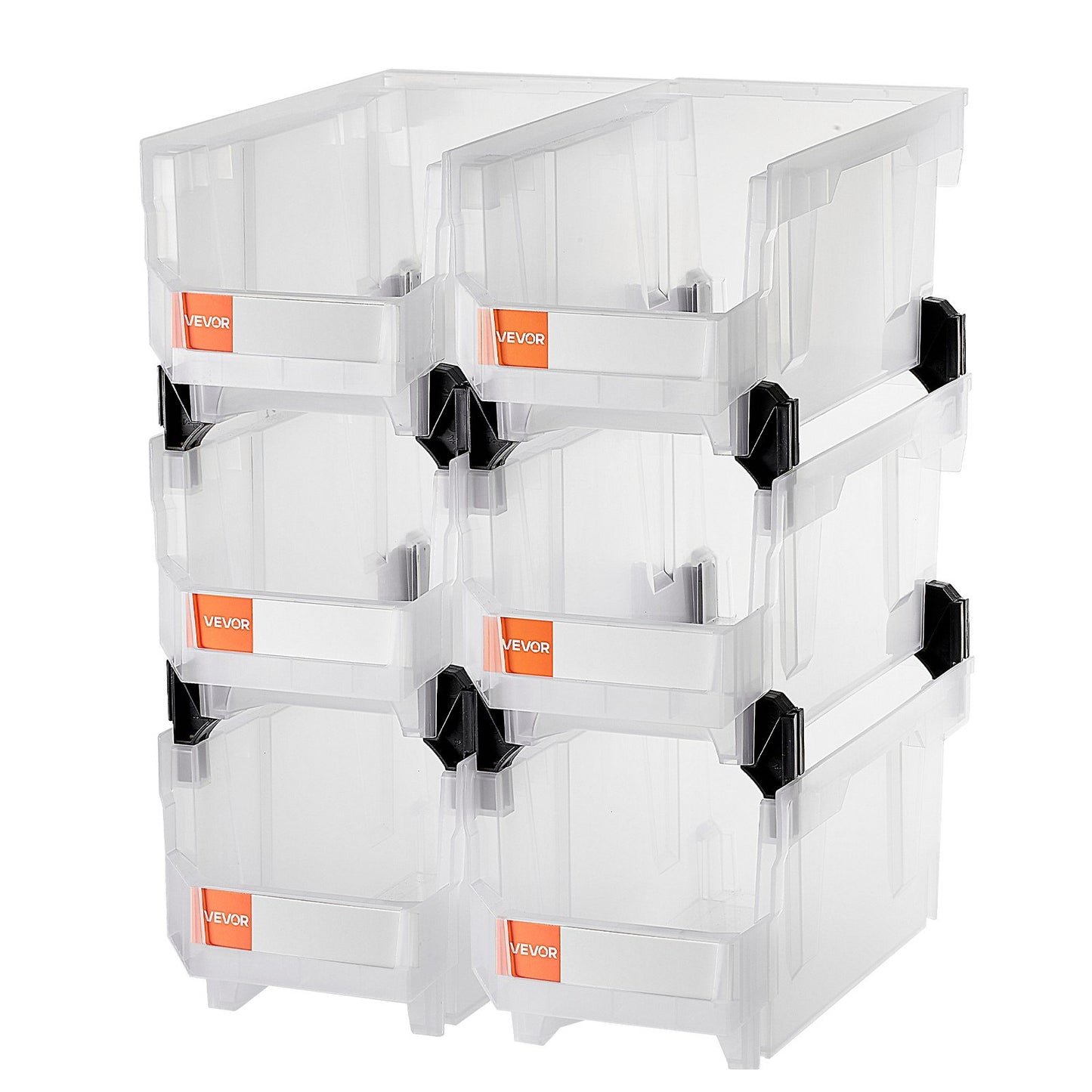 VEVOR Plastic Stackable Storage Bins, 37.7 x 21.5 x 18 cm (6 Pack), Plastic Containers for Organizing & Storage Bins for Closet, Garage, Small Parts, Office Supplies, Other Accessories, Transparent