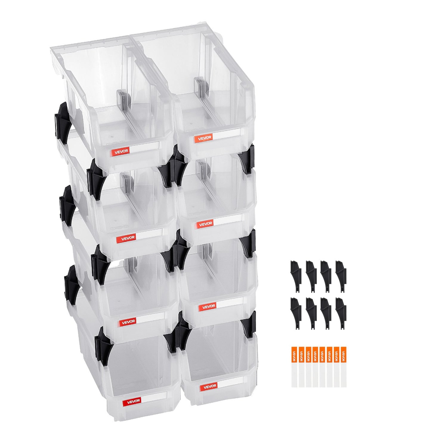 VEVOR Plastic Stackable Storage Bins, 27.6 x 14 x 13 cm (8 Pack), Plastic Containers for Organizing & Storage Bins for Closet, Garage, Small Parts, Office Supplies, Other Accessories, Transparent
