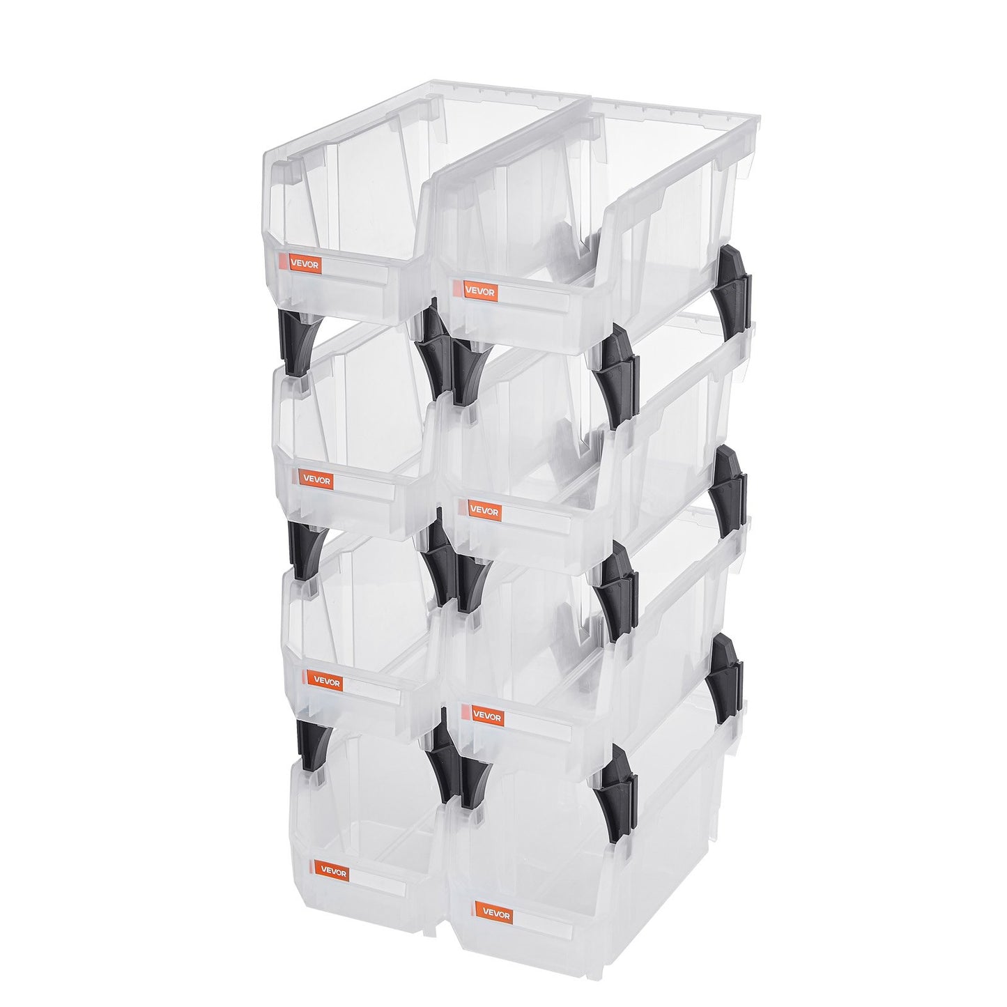VEVOR Plastic Stackable Storage Bins, 27.6 x 14 x 13 cm (8 Pack), Plastic Containers for Organizing & Storage Bins for Closet, Garage, Small Parts, Office Supplies, Other Accessories, Transparent