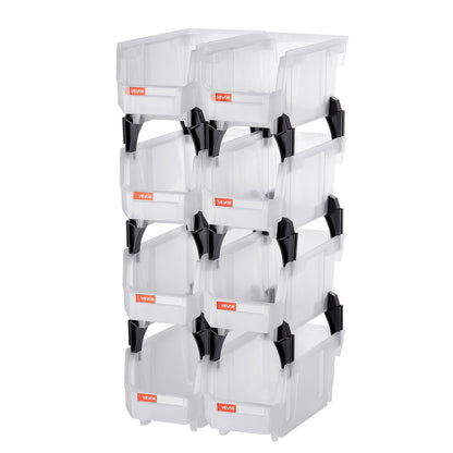 VEVOR Plastic Stackable Storage Bins, 27.6 x 14 x 13 cm (8 Pack), Plastic Containers for Organizing & Storage Bins for Closet, Garage, Small Parts, Office Supplies, Other Accessories, Transparent