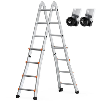 Telescoping Ladder A Frame, 13 FT Compact Aluminum Extension Ladder, Multi-Function Portable Collapsible RV Ladder, Telescopic Ladder for Homework Stairs Indoor Outdoor Roof, 330lb Load