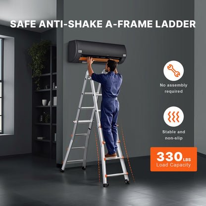 Telescoping Ladder A Frame, 13 FT Compact Aluminum Extension Ladder, Multi-Function Portable Collapsible RV Ladder, Telescopic Ladder for Homework Stairs Indoor Outdoor Roof, 330lb Load