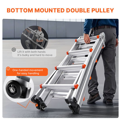 Telescoping Ladder A Frame, 13 FT Compact Aluminum Extension Ladder, Multi-Function Portable Collapsible RV Ladder, Telescopic Ladder for Homework Stairs Indoor Outdoor Roof, 330lb Load