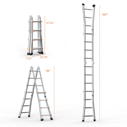 Telescoping Ladder A Frame, 13 FT Compact Aluminum Extension Ladder, Multi-Function Portable Collapsible RV Ladder, Telescopic Ladder for Homework Stairs Indoor Outdoor Roof, 330lb Load