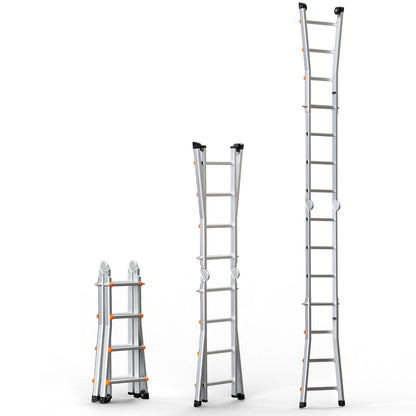 Telescoping Ladder A Frame, 13 FT Compact Aluminum Extension Ladder, Multi-Function Portable Collapsible RV Ladder, Telescopic Ladder for Homework Stairs Indoor Outdoor Roof, 330lb Load
