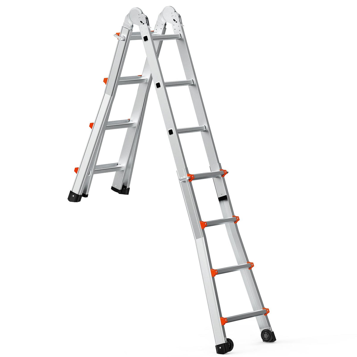 Telescoping Ladder A Frame, 13 FT Compact Aluminum Extension Ladder, Multi-Function Portable Collapsible RV Ladder, Telescopic Ladder for Homework Stairs Indoor Outdoor Roof, 330lb Load