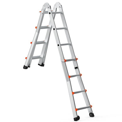 Telescoping Ladder A Frame, 13 FT Compact Aluminum Extension Ladder, Multi-Function Portable Collapsible RV Ladder, Telescopic Ladder for Homework Stairs Indoor Outdoor Roof, 330lb Load