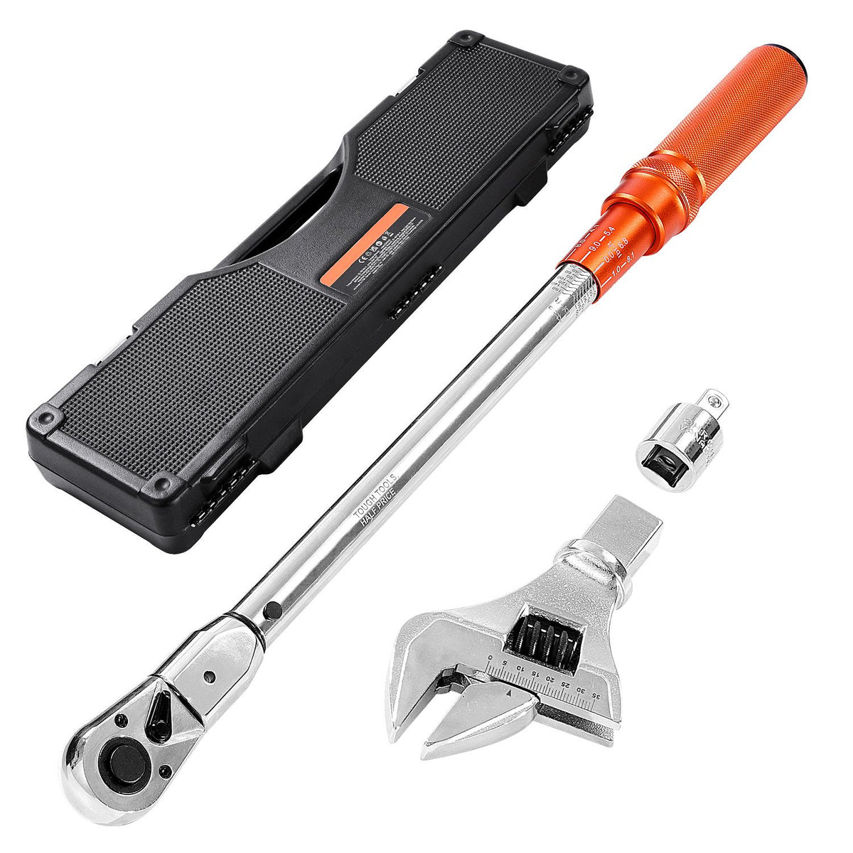 Adjustable Click Torque Wrench, 1/2 Inch Drive, 20-160 lbf-ft/27.1-216.8 N.m, Dual-direction and Dual Range Scales, 72-Tooth, ±2% Precision, with Adapter Interchangeable Jaw and Ratchet Head