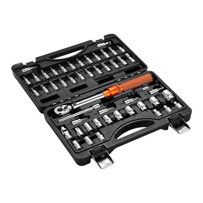 Click Torque Wrench Set, 1/4Inch Drive, 20-240 lbf-in / 2.3-27.1N.m, Dual-direction and Dual Range Scales, 72-Tooth, ±3% High Precision, with Bits, Sockets, Adapters, Extension Bar, Orange