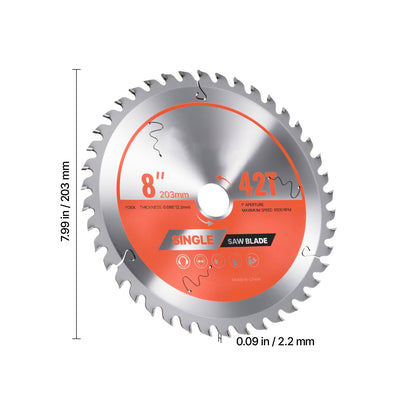 Circular Saw Blade, 203 mm Diameter, 42 Sharp Alloy Teeth, 25.4mm Arbor, Fine Finish, Wood Cutting Blade for Circular Saw, with Noise-Reducing Heat Vents, for Cutting Plywood, OSB, and Hardwood