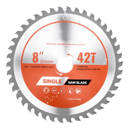 Circular Saw Blade, 203 mm Diameter, 42 Sharp Alloy Teeth, 25.4mm Arbor, Fine Finish, Wood Cutting Blade for Circular Saw, with Noise-Reducing Heat Vents, for Cutting Plywood, OSB, and Hardwood