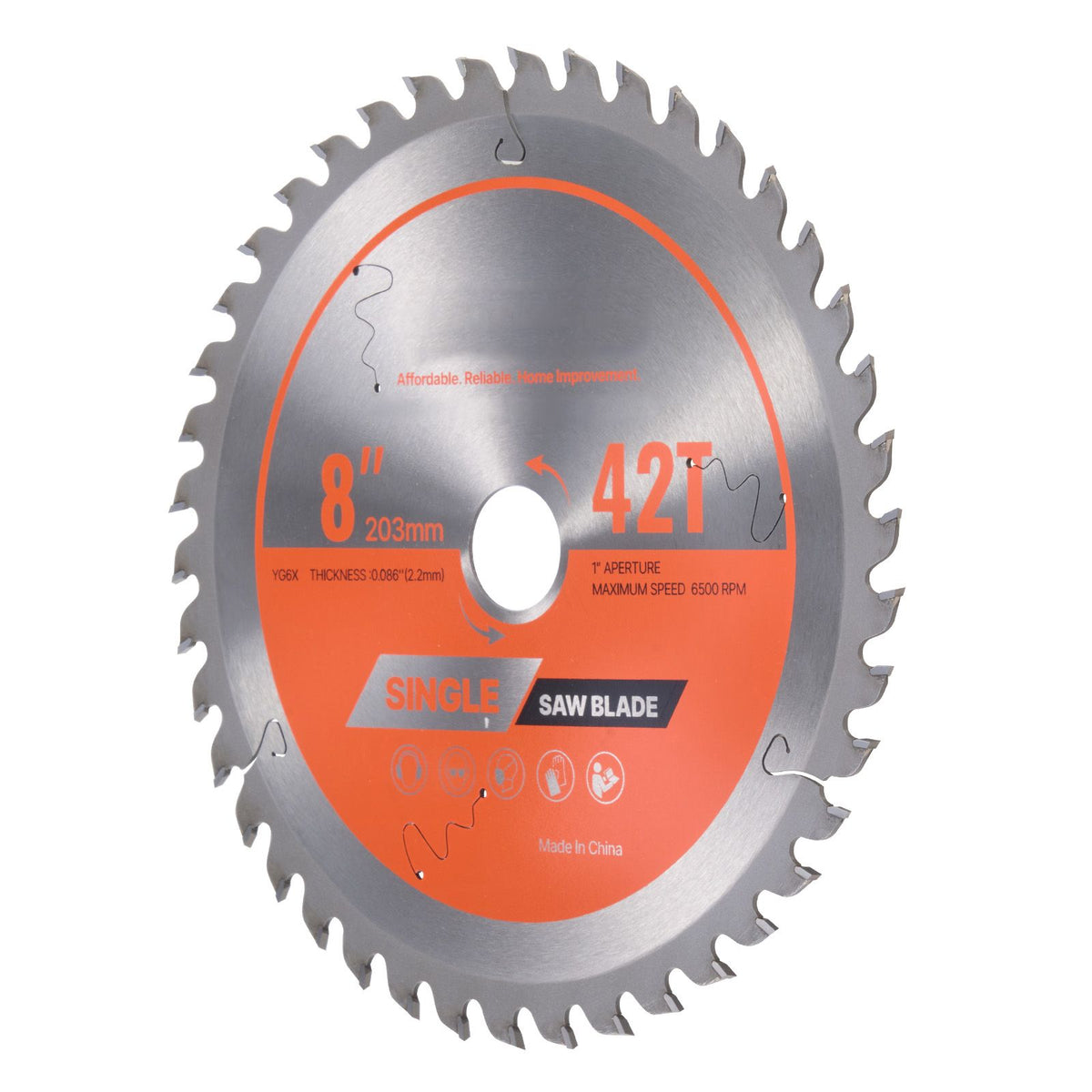 Circular Saw Blade, 203 mm Diameter, 42 Sharp Alloy Teeth, 25.4mm Arbor, Fine Finish, Wood Cutting Blade for Circular Saw, with Noise-Reducing Heat Vents, for Cutting Plywood, OSB, and Hardwood