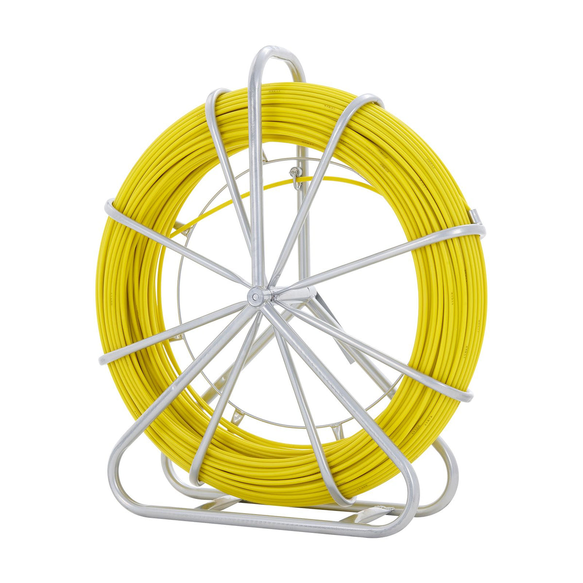 Fish Tape Fiberglass, 182.88 m, 7.9 mm, Duct Rodder Fishtape Wire Puller, Cable Running Rod with Steel Reel Stand, 3 Pulling Heads, Fishing Tools for Walls and Electrical Conduit, Non-Conductive