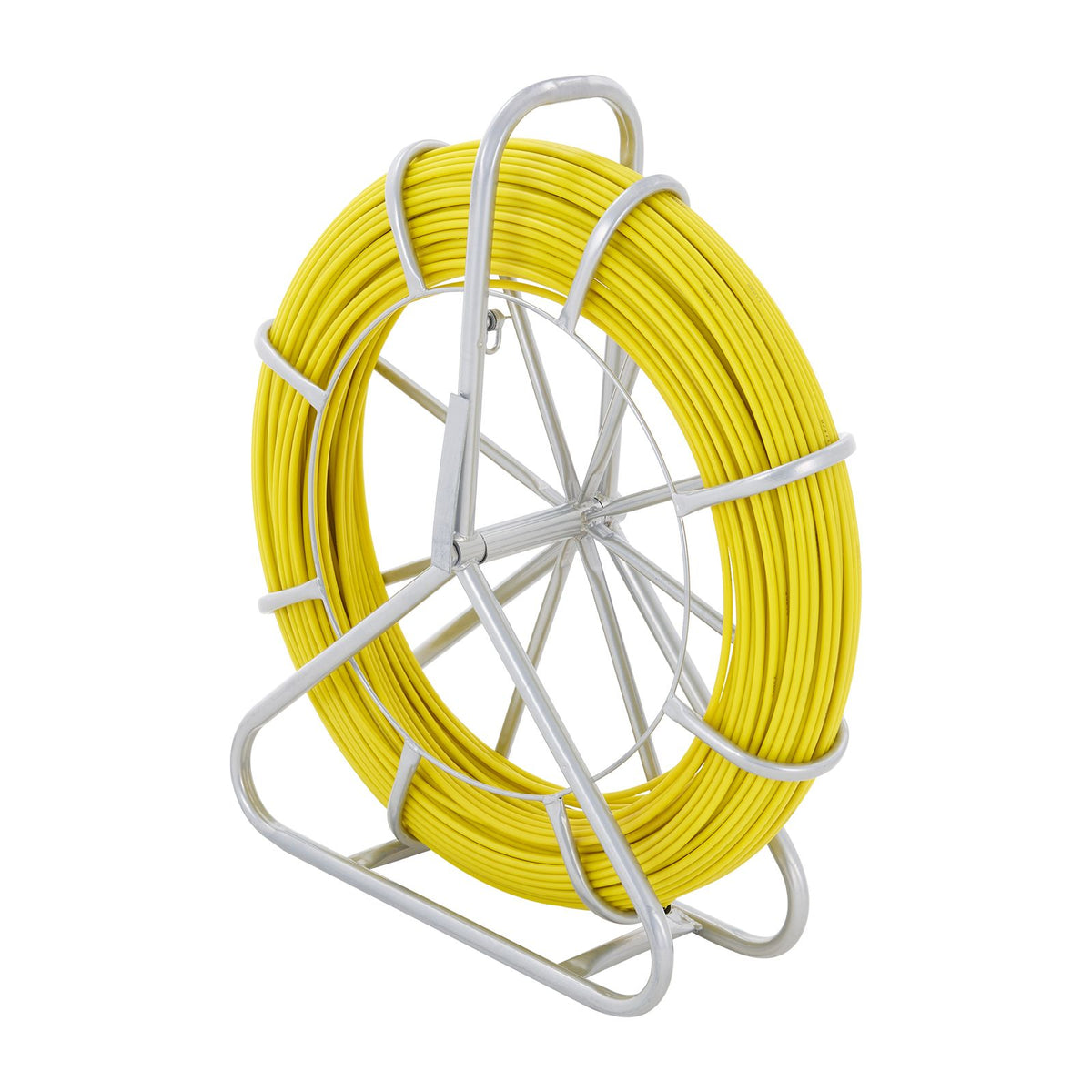 Fish Tape Fiberglass, 182.88 m, 7.9 mm, Duct Rodder Fishtape Wire Puller, Cable Running Rod with Steel Reel Stand, 3 Pulling Heads, Fishing Tools for Walls and Electrical Conduit, Non-Conductive