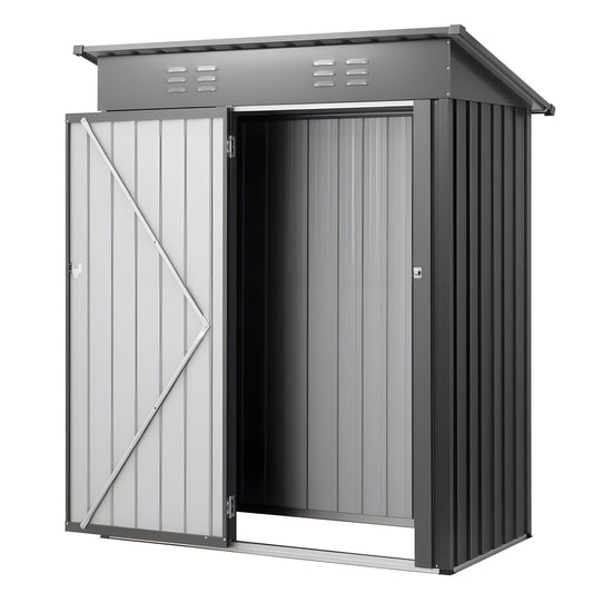 1533 x 876 x 1815 mm Metal Garden Shed, Storage Building with Lockable Door & 2 Louver Vents, Sloped Roof Metal Outdoor Storage Shed, Tool Sheds Outdoor Storage for Backyard, Garden, Patio