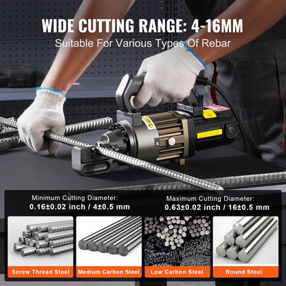 Electric Hydraulic Rebar Cutter, 1000W Portable Rebar Cutter, Cutting up to 5/8 Inch (4-16mm) #5 Rebar within 2 Seconds, High Power Steel Rebar Cutter with Oil Can Rich Accessories,Black RC-16