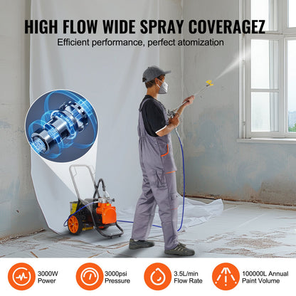 Cart Airless Paint Sprayer Diaphragm Paint Airless Sprayer 1700W Electric
