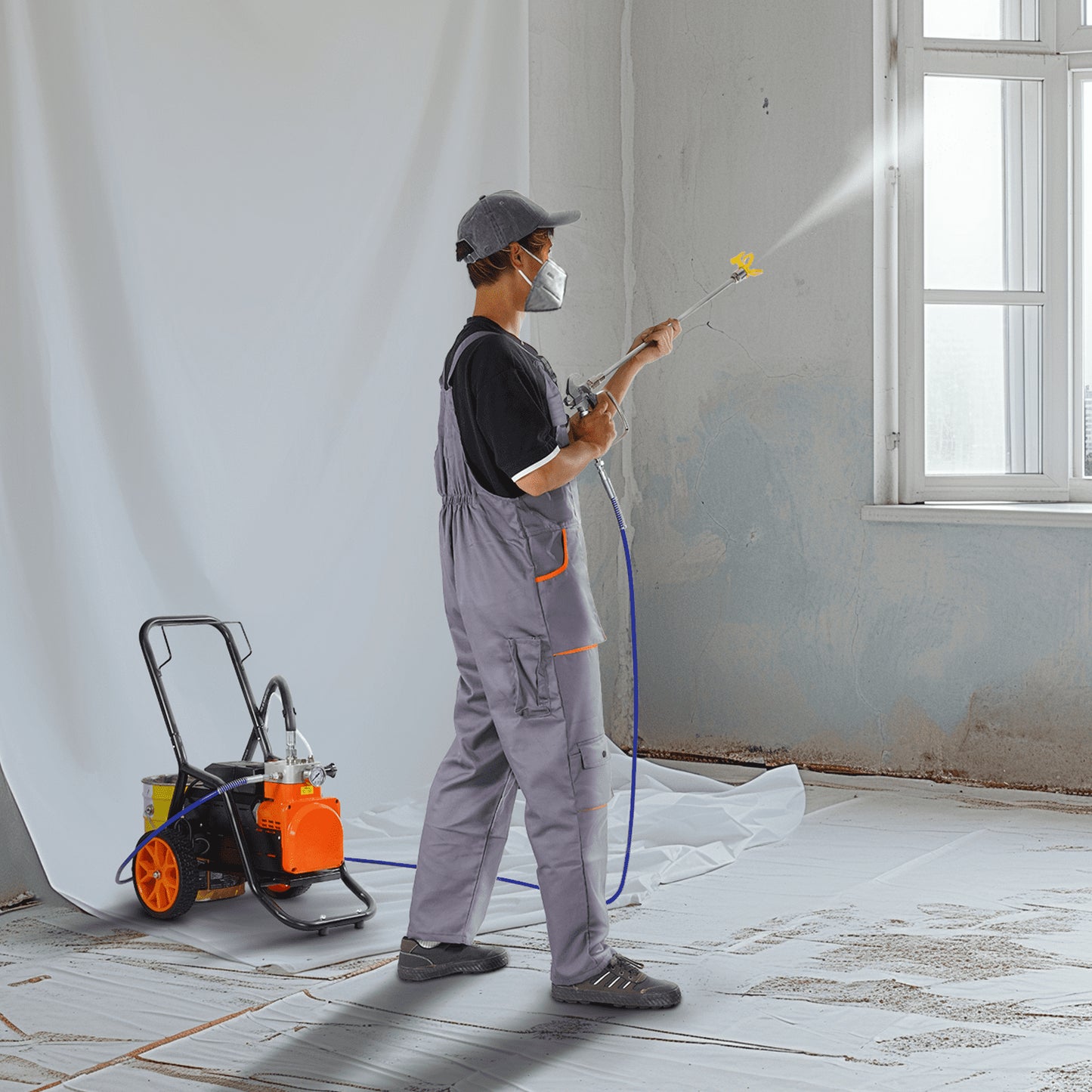 Cart Airless Paint Sprayer Diaphragm Paint Airless Sprayer 1700W Electric