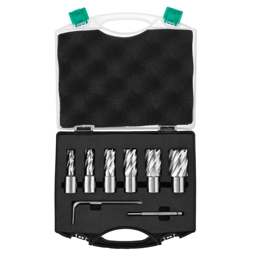 Annular Cutter Set, 6 pcs Weldon Shank Mag Drill Bits, 1" Cutting Depth, 1/2" to 1-1/16" Cutting Diameter, M2AL High-Speed Steel, with Pilot Pin and Portable Case, for Using with Magnetic Drills